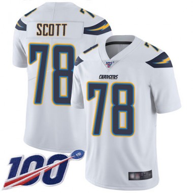 Los Angeles Chargers NFL Football Trent Scott White Jersey Men Limited #78 Road 100th Season Vapor Untouchable